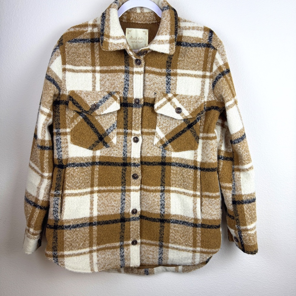 ALTAR'D STATE Brown & Cream Plaid Thick Full Button Hipster Jacket / Size XS